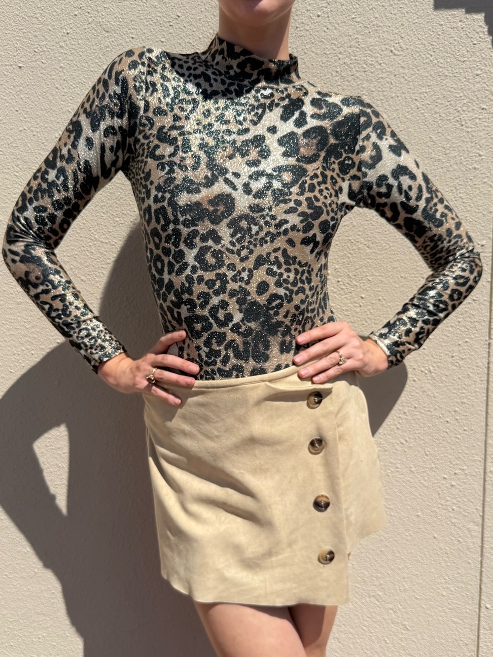 Nasty Gal Sparkly One piece Cheetah Print Top / Bodysuit